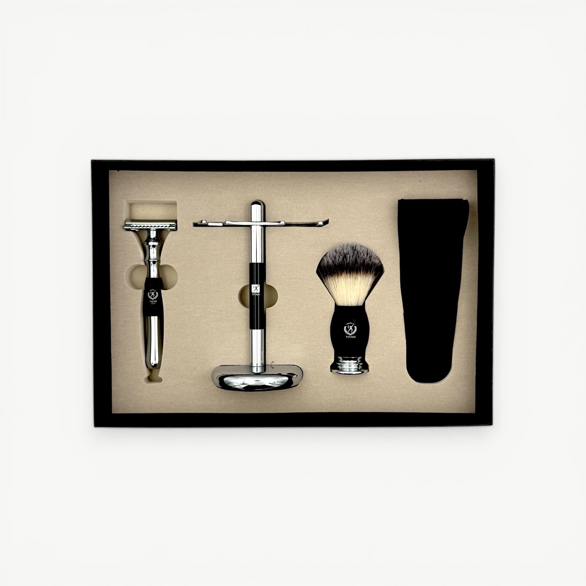 Titan Beard Grooming Kit Black –  Shaving Brush Set for Men