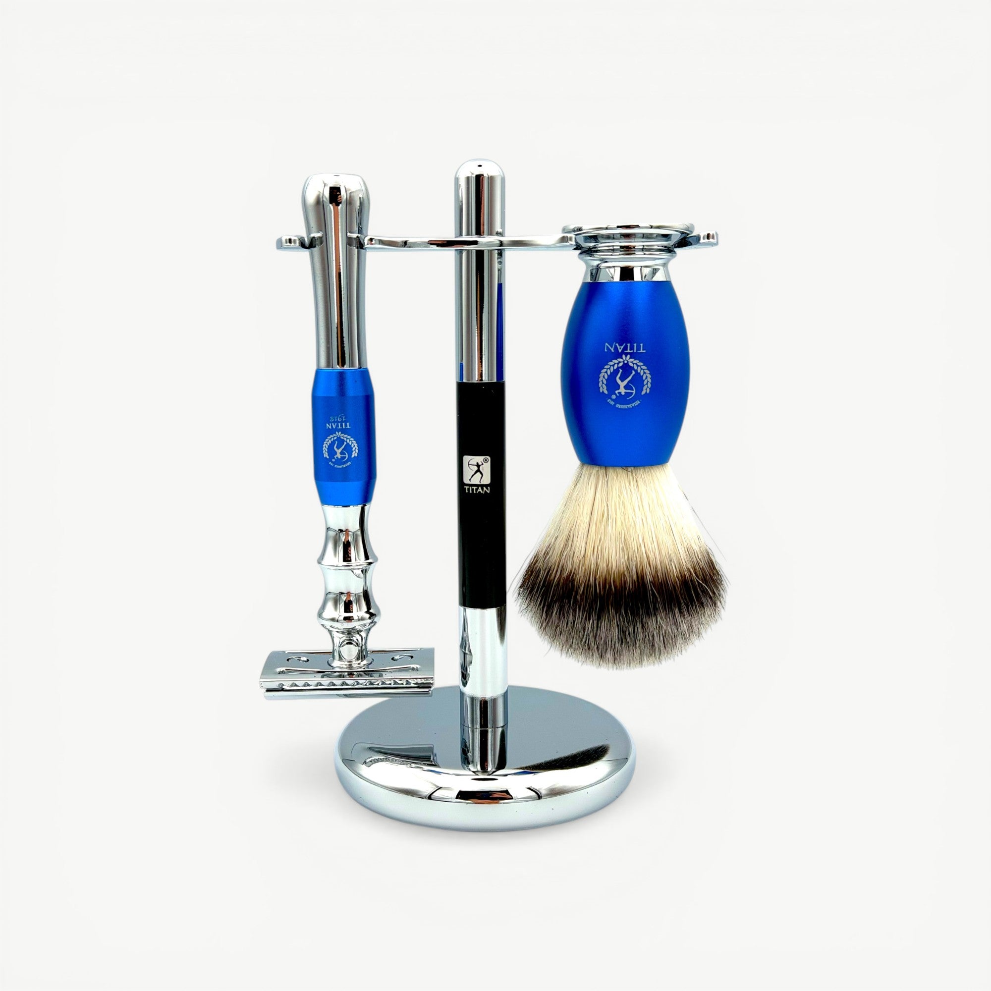 Titan Beard Grooming Kit Blue – Shaving Brush Set for Men