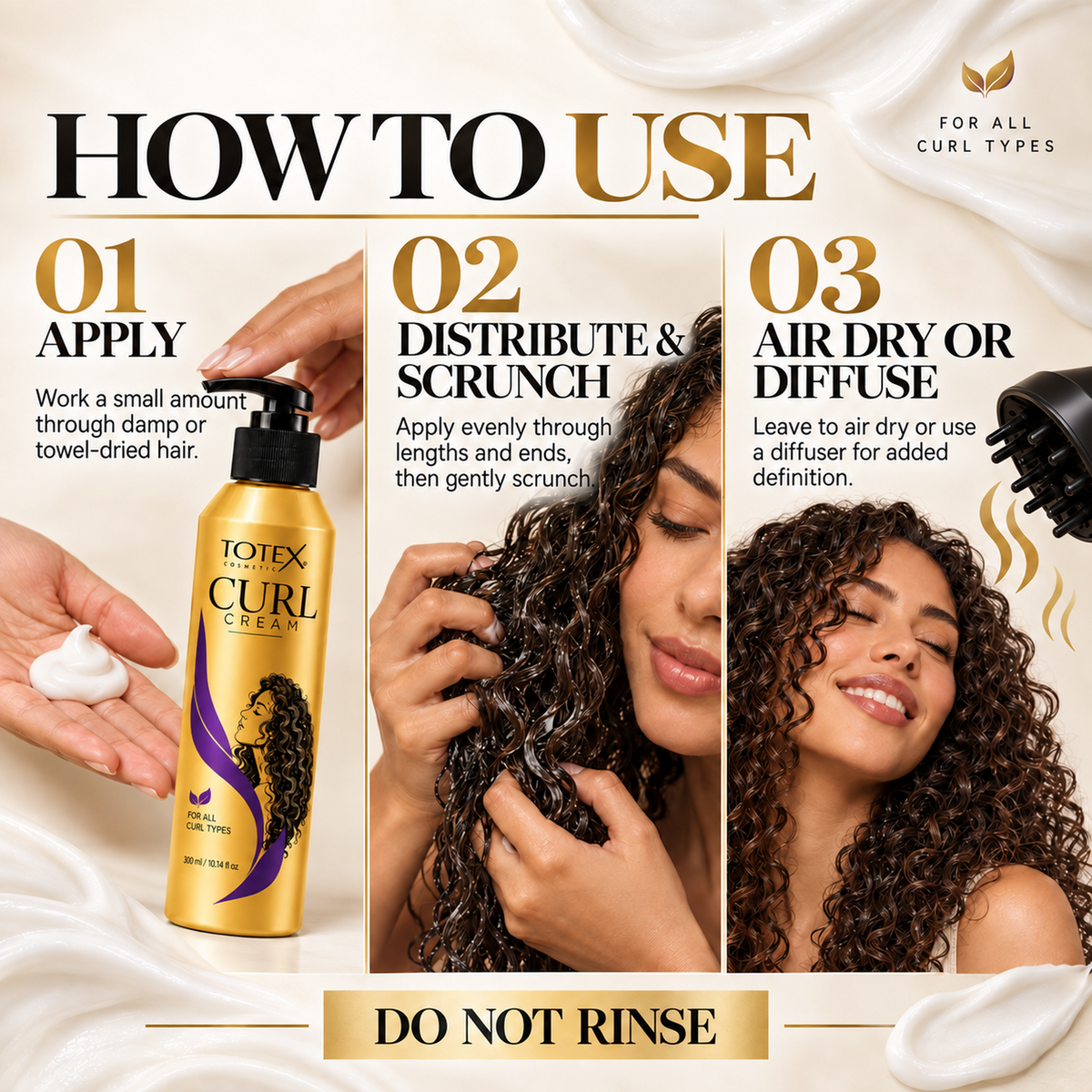 Totex Curl Cream 300ml – Lightweight Curl Defining & Styling Cream