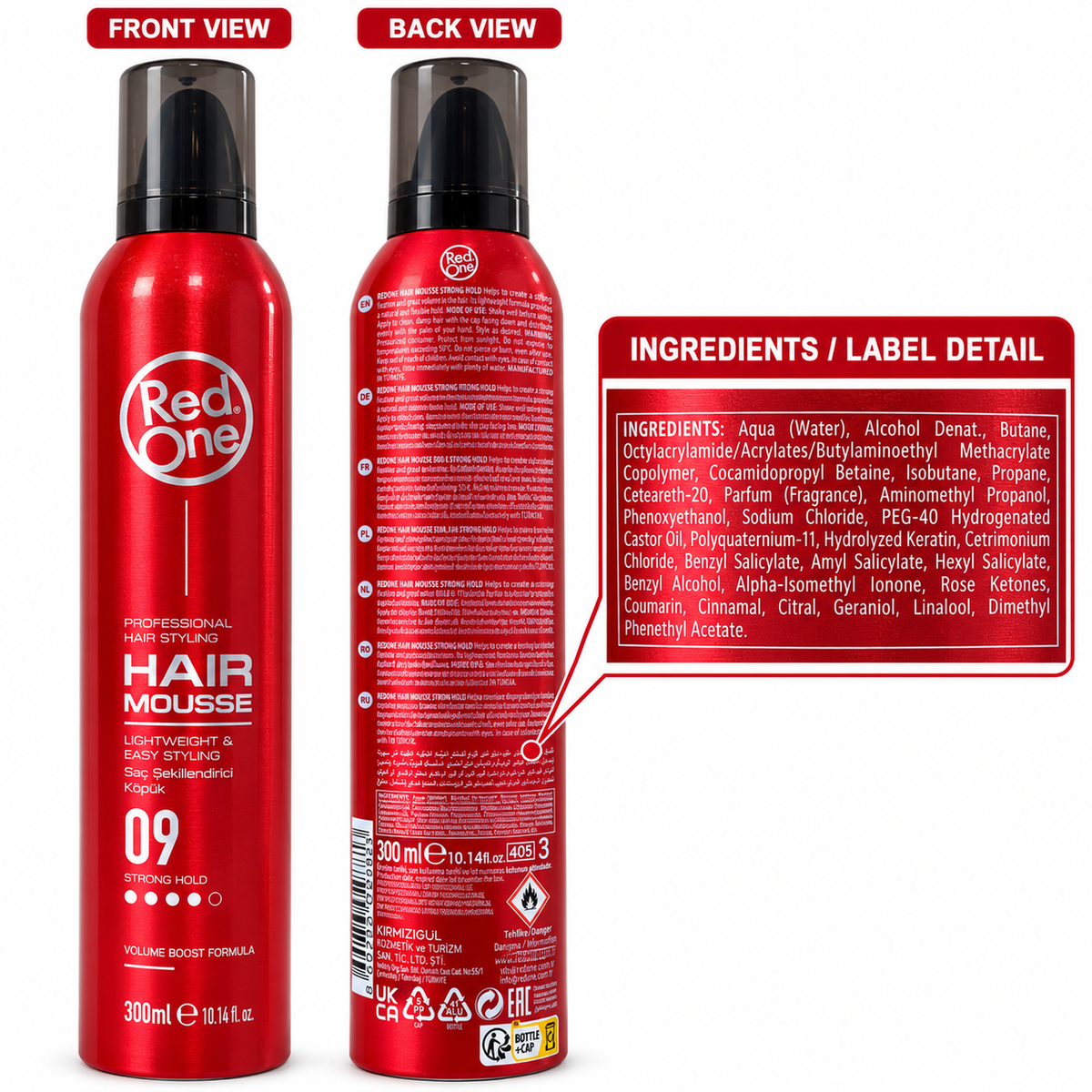 RedOne Hair Mousse 09 Strong Hold Volume Boost 300ml